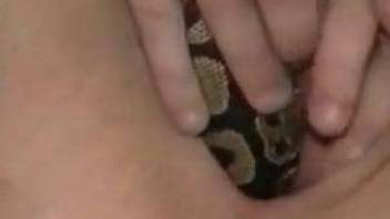 Snake slithering inside of this brunette's hole