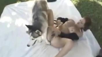 Back yard zoophilia fun for a slutty wife with need for cock